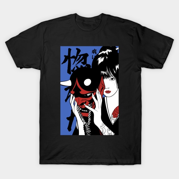 Blue oni mask girl T-Shirt by paisdelasmaquinas